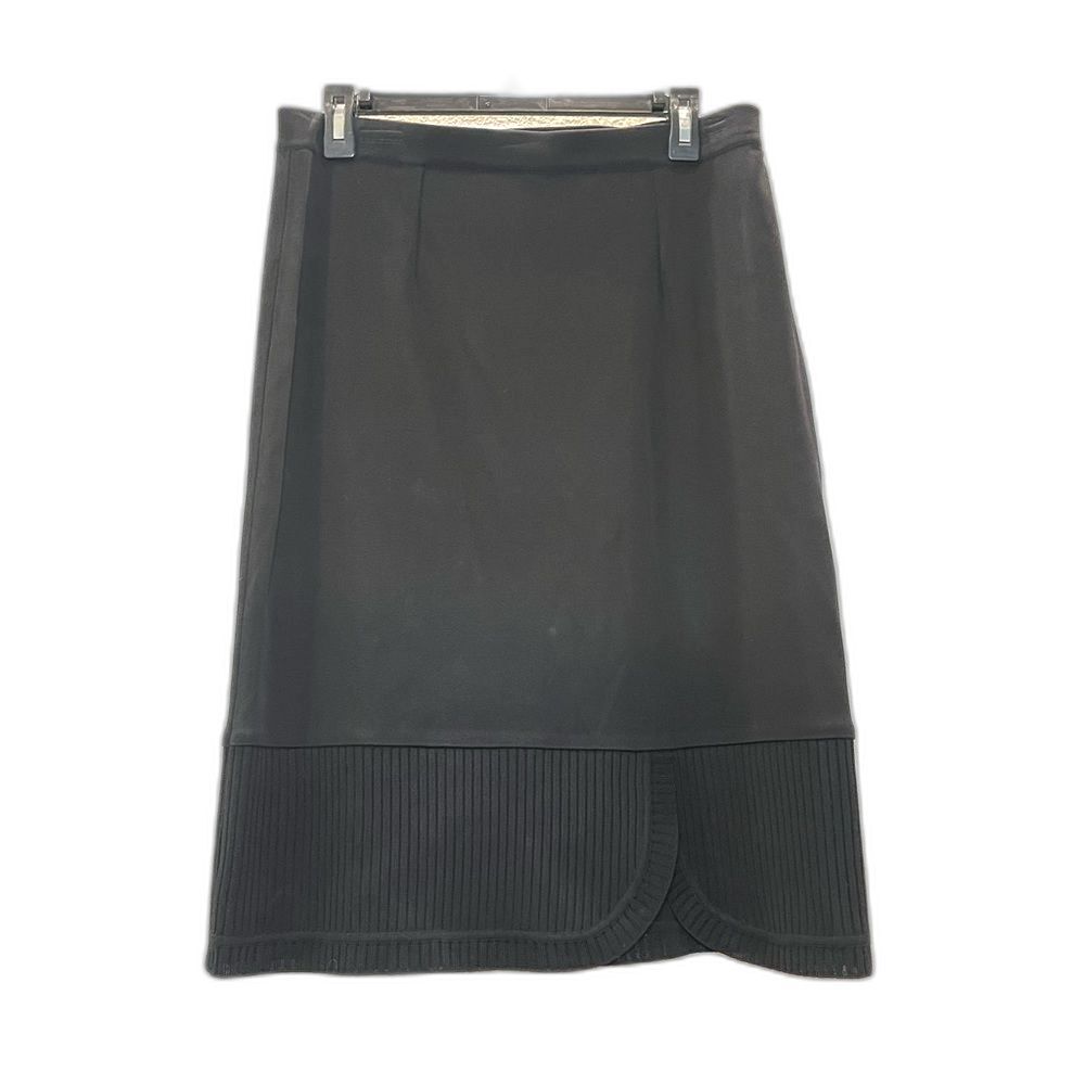 Misook Knit Ribbed Tulip Hem Midi Straight Pencil Skirt in Black size Medium